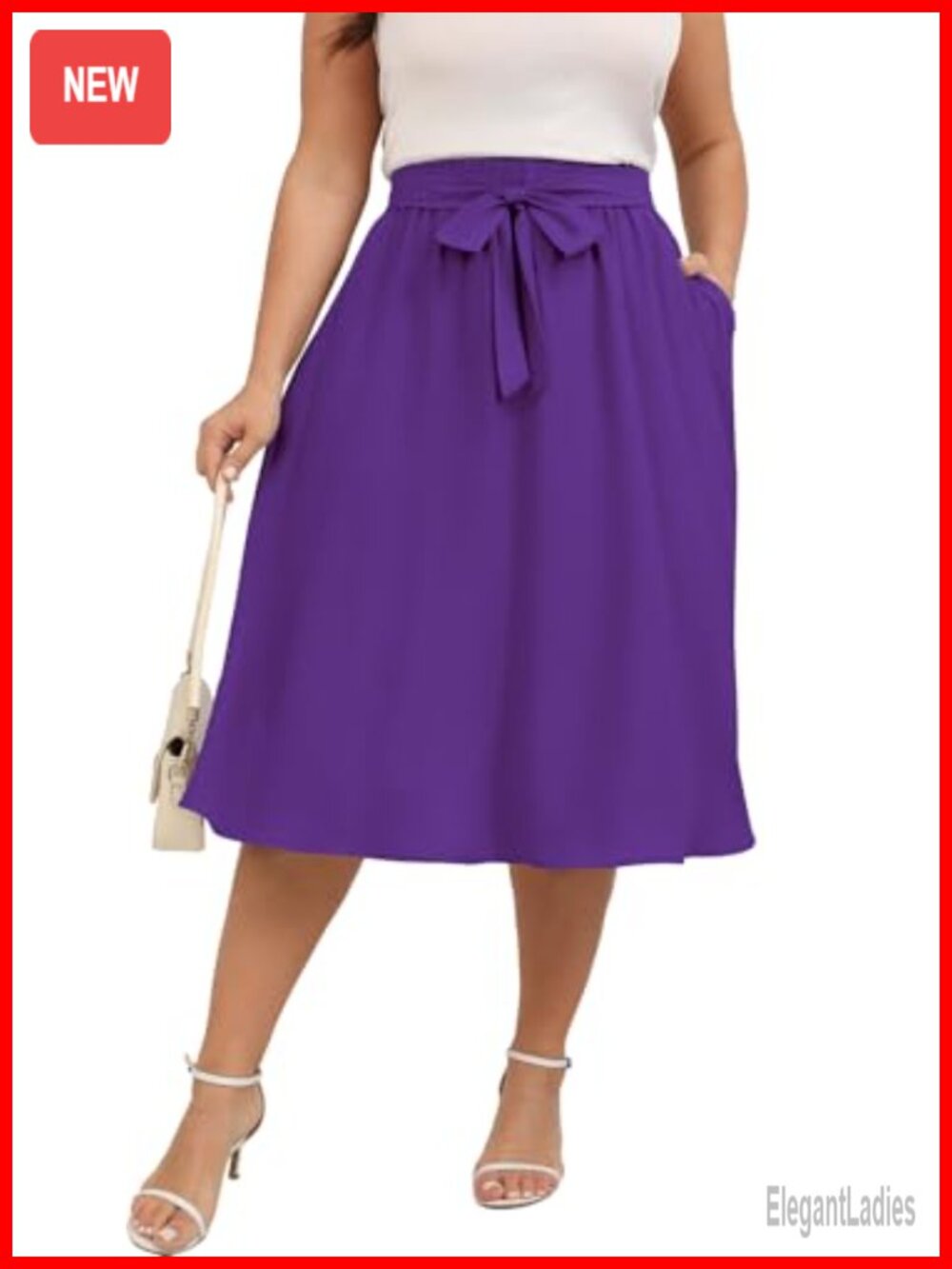 Plus Size Midi Skirt High Waisted Elastic Chiffon A-Line with Pockets